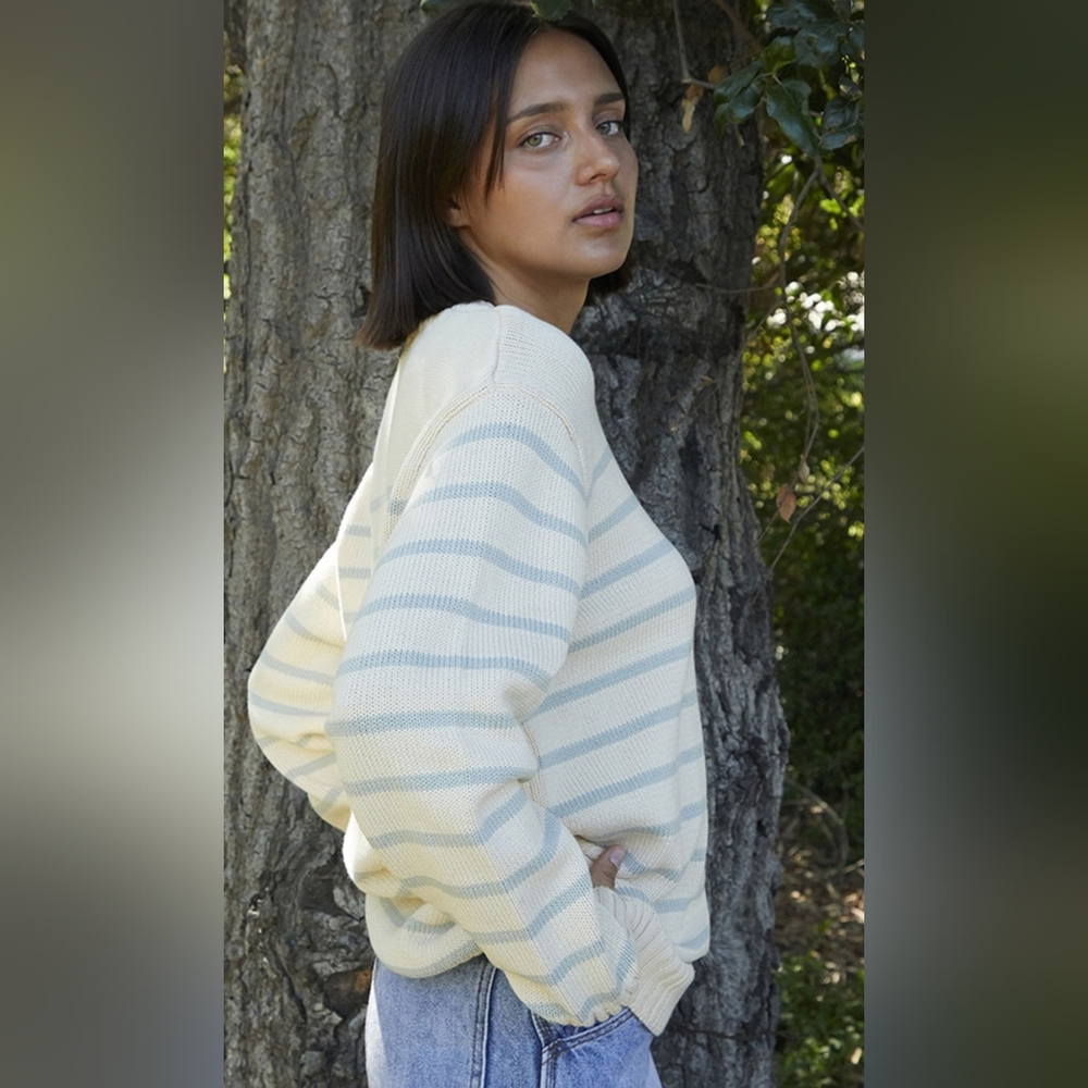 John Galt Grey Striped Brianna Sweater One Size